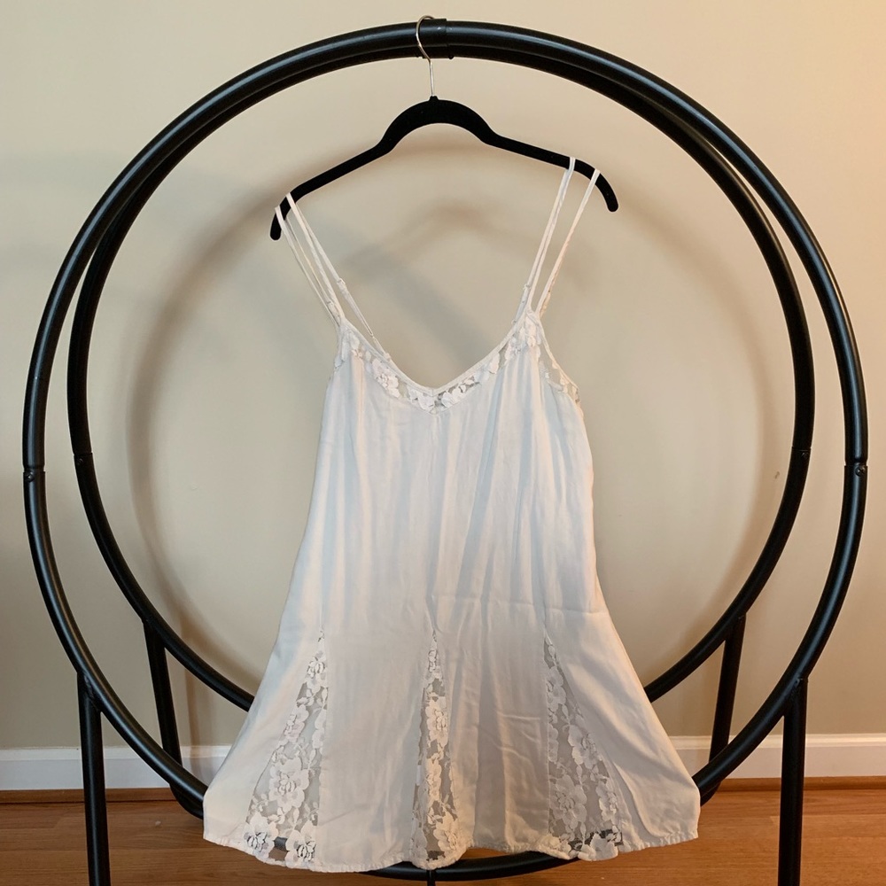 Cream Slip Sundress with Lace Panels